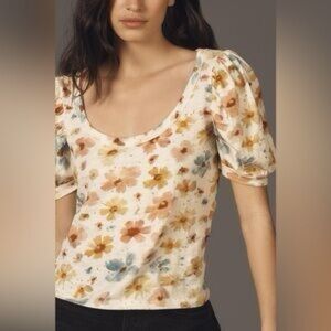 Anthropologie Floral Puff Sleeve Top